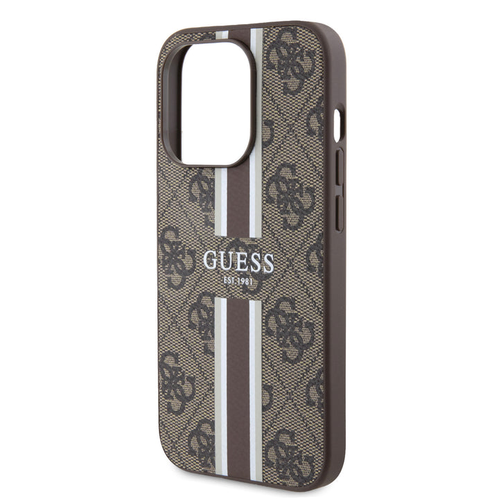 Guess iPhone 15 Pro Backcover hoesje 4G printed stripes - Bruin-Hoesjes-Ilumina Benelux