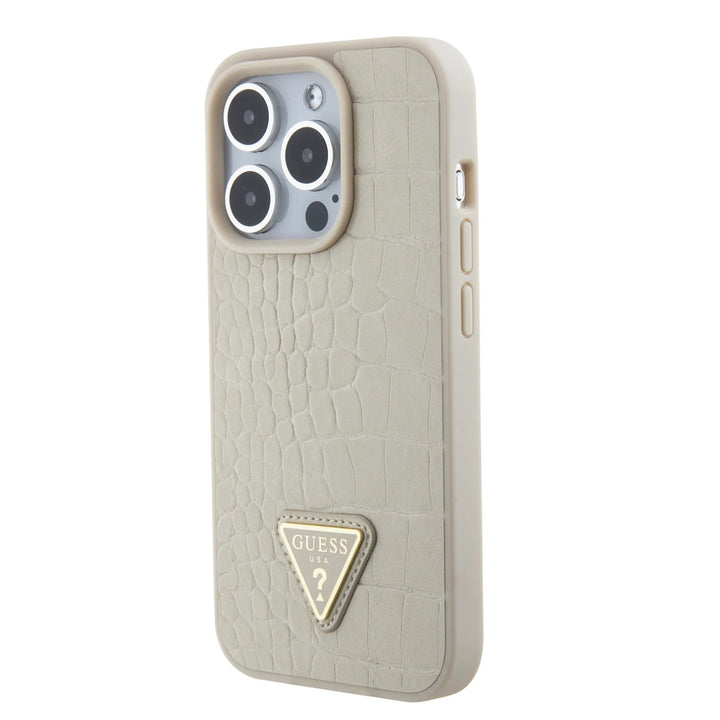 Guess iPhone 15 Pro Backcover hoesje - Croco - Triangle Logo - Goud-Hoesjes-Ilumina Benelux