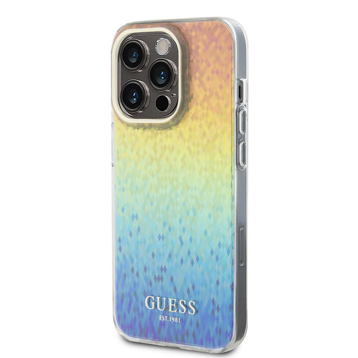 Guess iPhone 15 Pro Backcover hoesje - Faceted Mirror Disco Pattern - Iridescent-Hoesjes-Ilumina Benelux