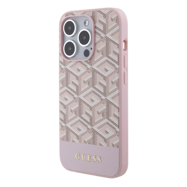 Guess iPhone 15 Pro Backcover hoesje - G-Cube Stripe Pattern - Roze-Hoesjes-Ilumina Benelux