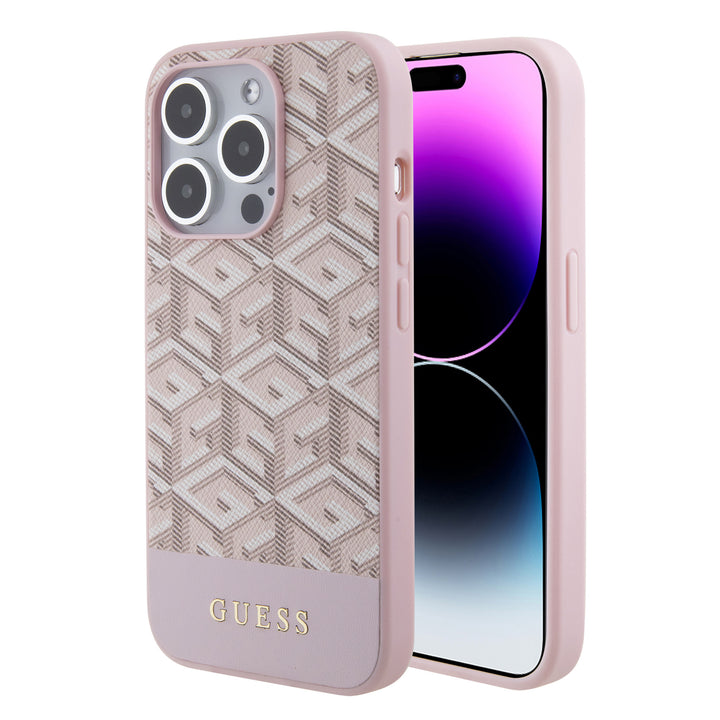 Guess iPhone 15 Pro Backcover hoesje - G-Cube Stripe Pattern - Roze-Hoesjes-Ilumina Benelux