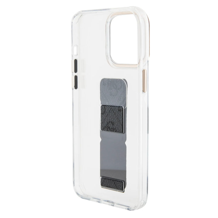 Guess iPhone 15 Pro Backcover hoesje - Gripstand - Clear Case - 4G Script Logo - Zwart-Hoesjes-Ilumina Benelux