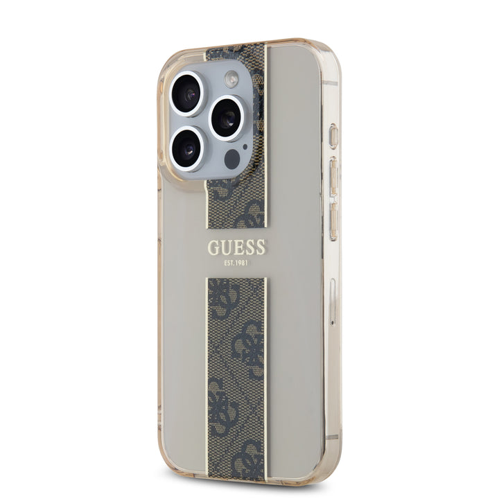 Guess iPhone 15 Pro Backcover hoesje IML 4G Stripe - Bruin-Hoesjes-Ilumina Benelux