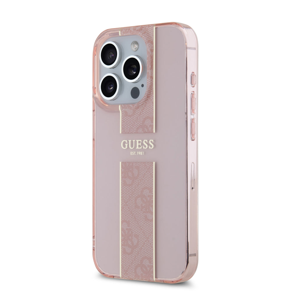 Guess iPhone 15 Pro Backcover hoesje IML 4G Stripe - Roze-Hoesjes-Ilumina Benelux