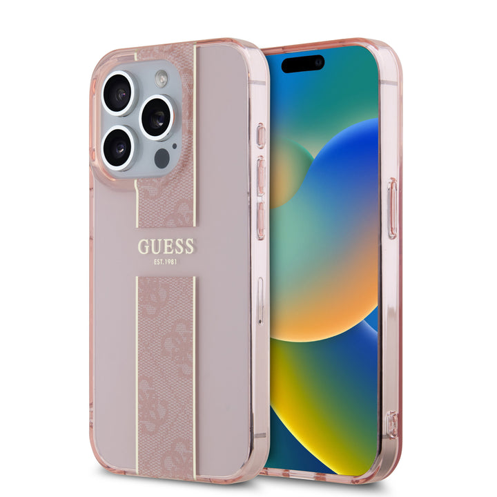 Guess iPhone 15 Pro Backcover hoesje IML 4G Stripe - Roze-Hoesjes-Ilumina Benelux