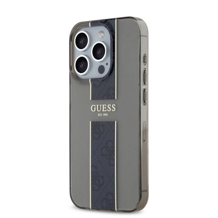 Guess iPhone 15 Pro Backcover hoesje IML 4G Stripe - Zwart-Hoesjes-Ilumina Benelux