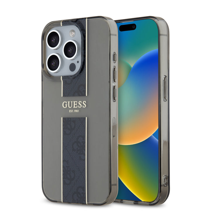 Guess iPhone 15 Pro Backcover hoesje IML 4G Stripe - Zwart-Hoesjes-Ilumina Benelux