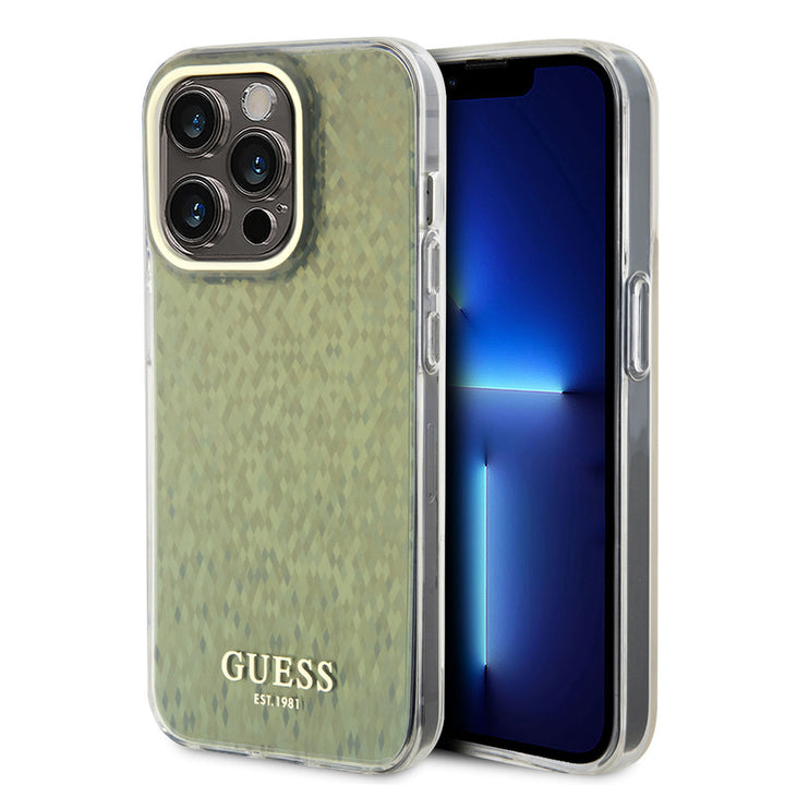 Guess iPhone 15 Pro Backcover hoesje IML FACETED MIRROR DISCO - Goud-Hoesjes-Ilumina Benelux