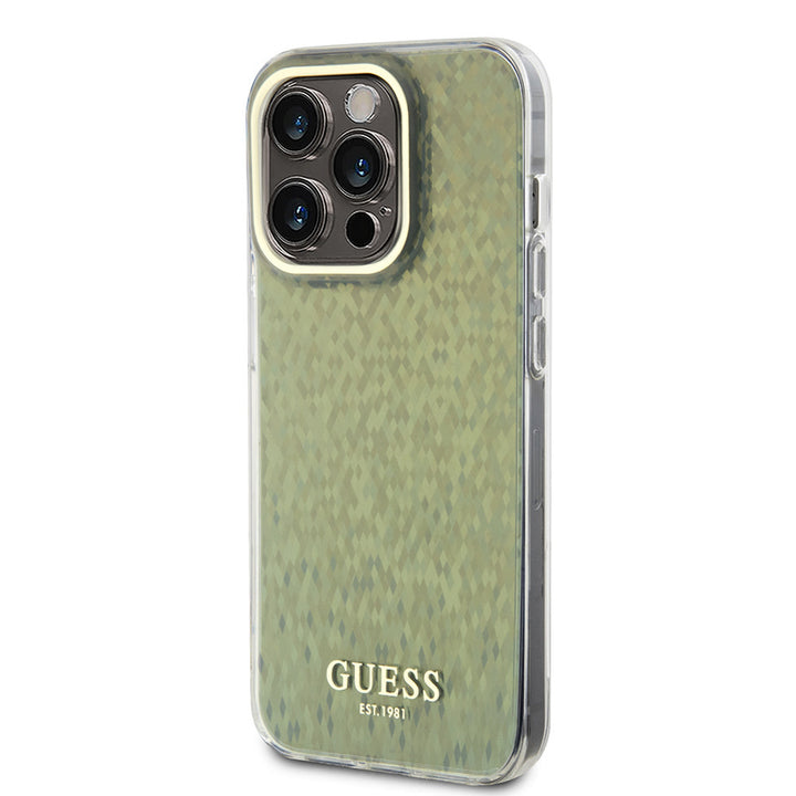 Guess iPhone 15 Pro Backcover hoesje IML FACETED MIRROR DISCO - Goud-Hoesjes-Ilumina Benelux