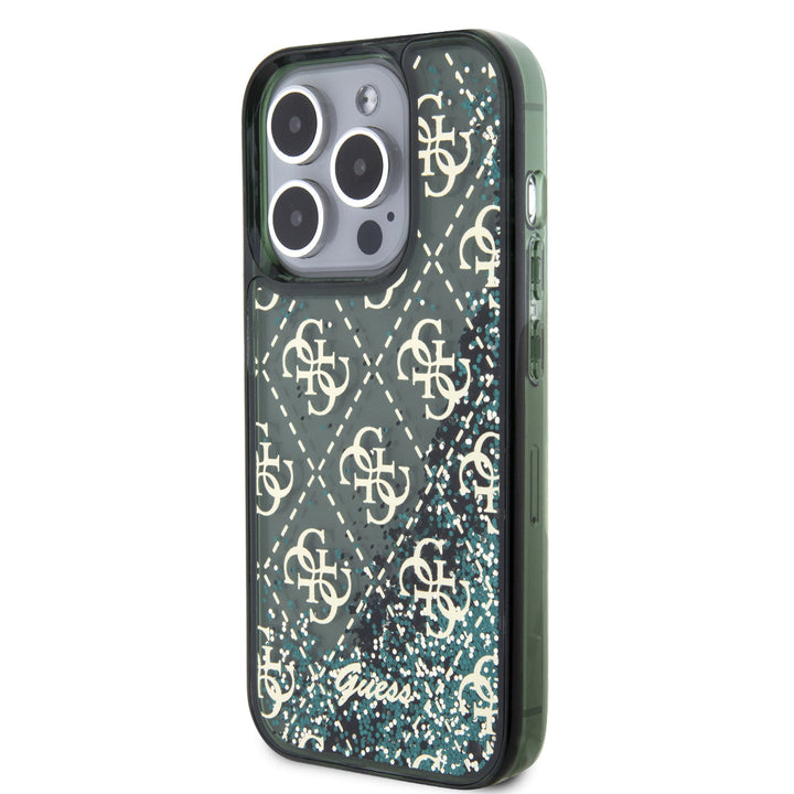 Guess iPhone 15 Pro Backcover hoesje - Liquid Glitter - 4G Pattern - Groen-Hoesjes-Ilumina Benelux