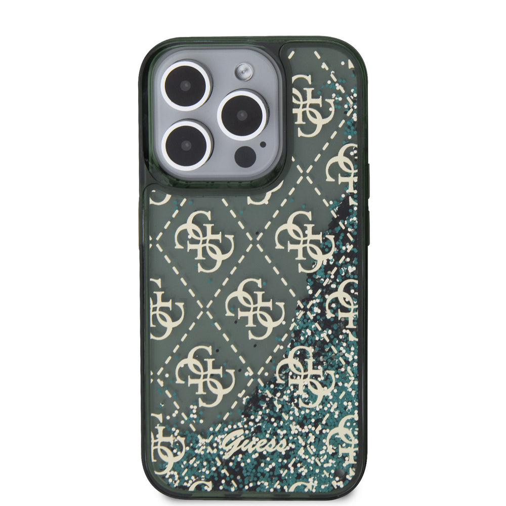 Guess iPhone 15 Pro Backcover hoesje - Liquid Glitter - 4G Pattern - Groen-Hoesjes-Ilumina Benelux