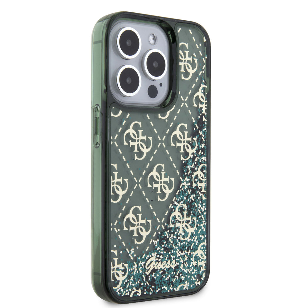 Guess iPhone 15 Pro Backcover hoesje - Liquid Glitter - 4G Pattern - Groen-Hoesjes-Ilumina Benelux