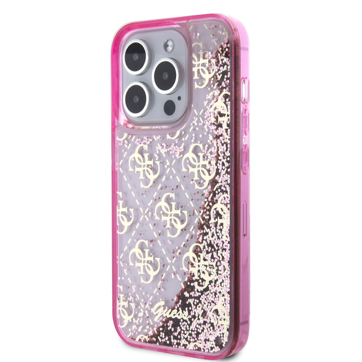 Guess iPhone 15 Pro Backcover hoesje - Liquid Glitter - 4G Pattern - Roze-Hoesjes-Ilumina Benelux