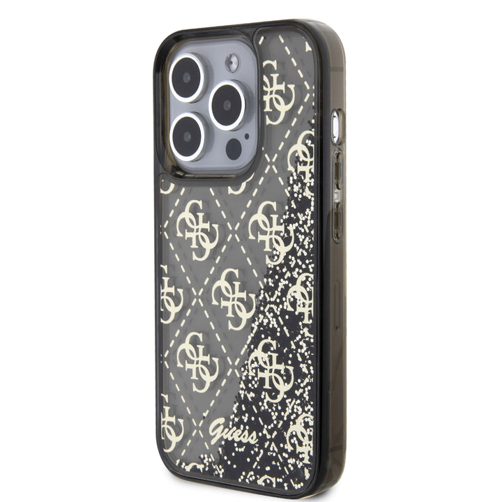 Guess iPhone 15 Pro Backcover hoesje - Liquid Glitter - 4G Pattern - Zwart-Hoesjes-Ilumina Benelux