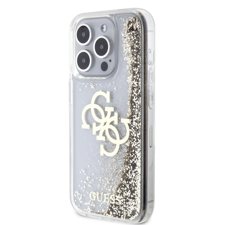 Guess iPhone 15 Pro Backcover hoesje - Liquid Glitter - Electroplated Logo - Goud-Hoesjes-Ilumina Benelux
