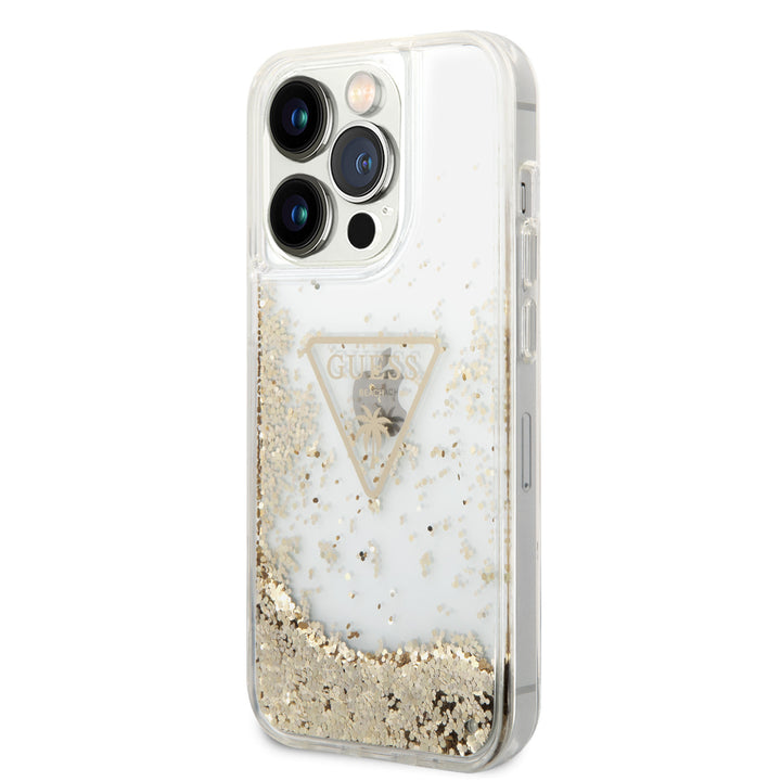 Guess iPhone 15 Pro Backcover hoesje - Liquid Glitter - Gold Logo - Transparant-Hoesjes-Ilumina Benelux