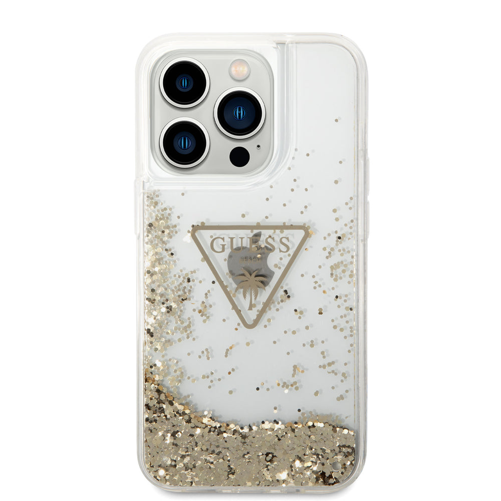 Guess iPhone 15 Pro Backcover hoesje - Liquid Glitter - Gold Logo - Transparant-Hoesjes-Ilumina Benelux