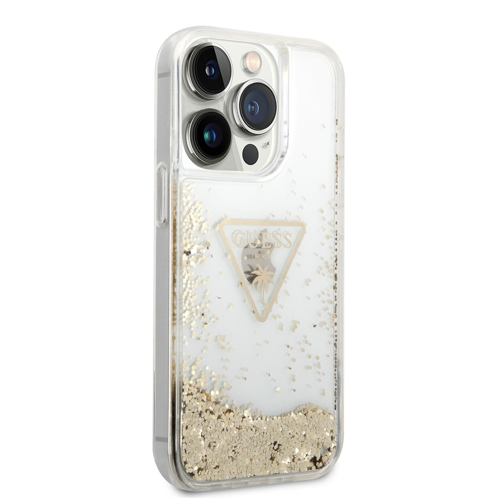 Guess iPhone 15 Pro Backcover hoesje - Liquid Glitter - Gold Logo - Transparant-Hoesjes-Ilumina Benelux