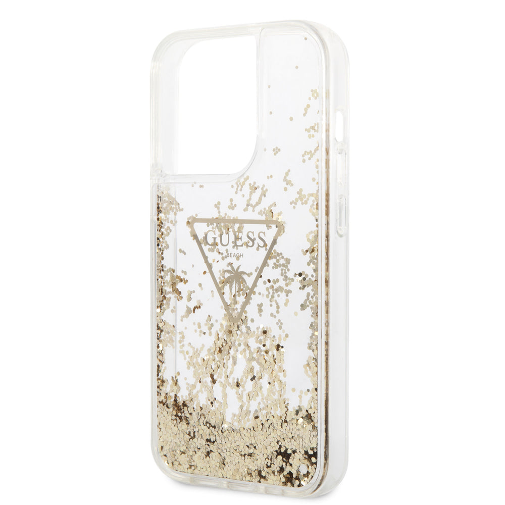 Guess iPhone 15 Pro Backcover hoesje - Liquid Glitter - Gold Logo - Transparant-Hoesjes-Ilumina Benelux