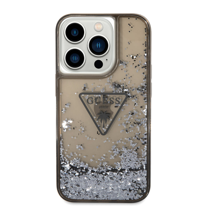 Guess iPhone 15 Pro Backcover hoesje - Liquid Glitter - Translucent Logo - Zwart-Hoesjes-Ilumina Benelux