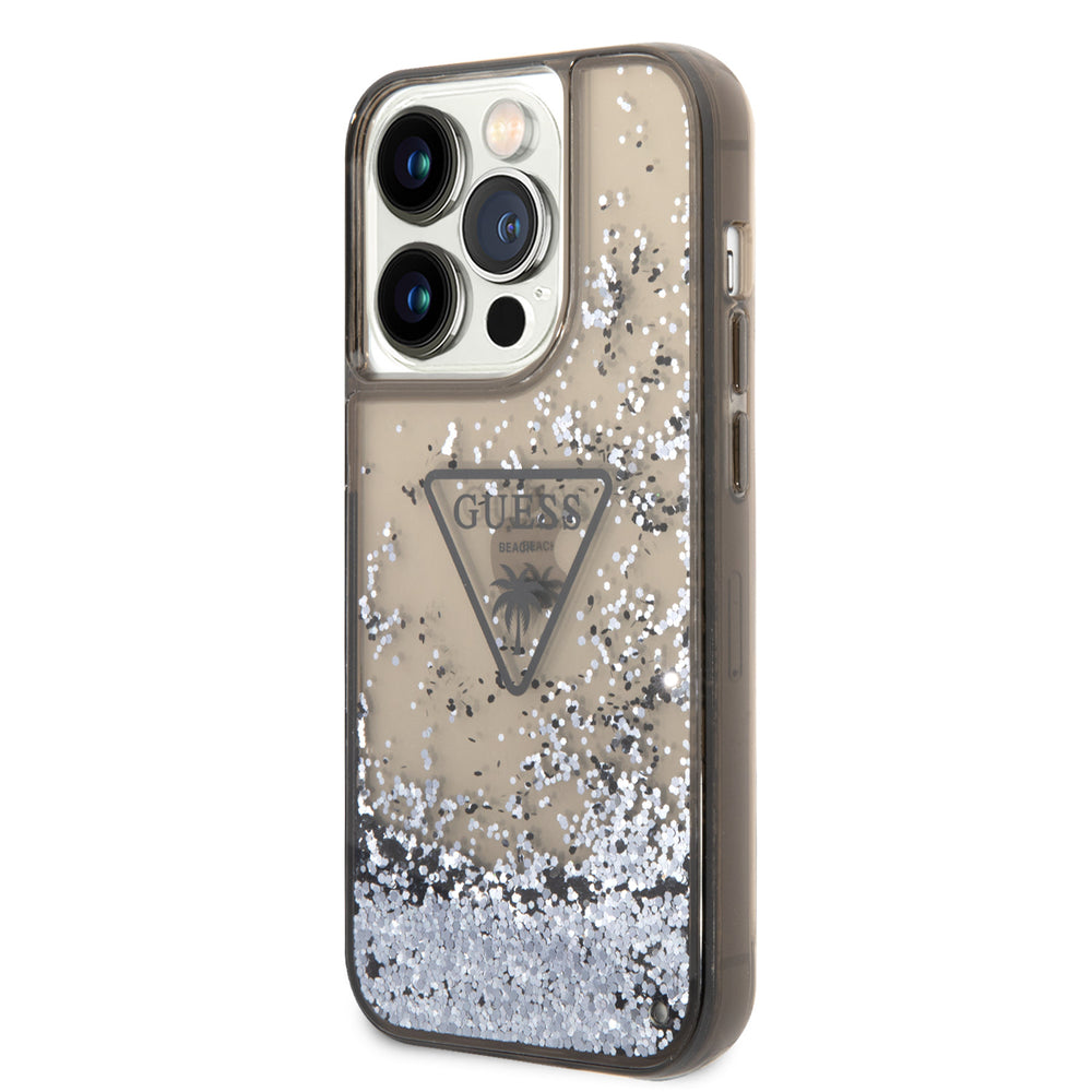 Guess iPhone 15 Pro Backcover hoesje - Liquid Glitter - Translucent Logo - Zwart-Hoesjes-Ilumina Benelux