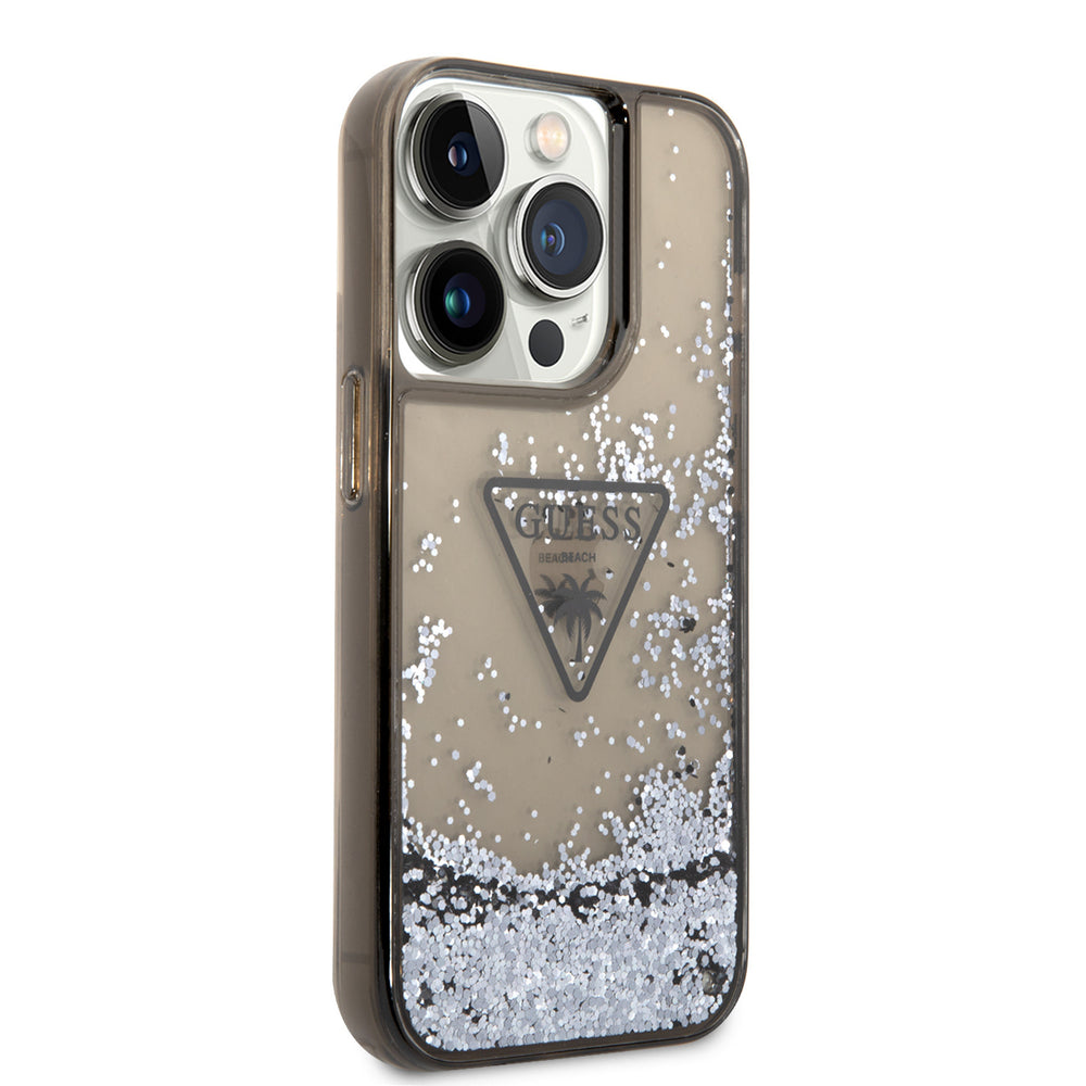 Guess iPhone 15 Pro Backcover hoesje - Liquid Glitter - Translucent Logo - Zwart-Hoesjes-Ilumina Benelux