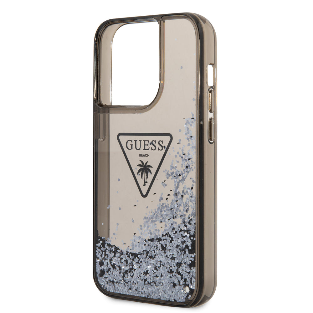 Guess iPhone 15 Pro Backcover hoesje - Liquid Glitter - Translucent Logo - Zwart-Hoesjes-Ilumina Benelux