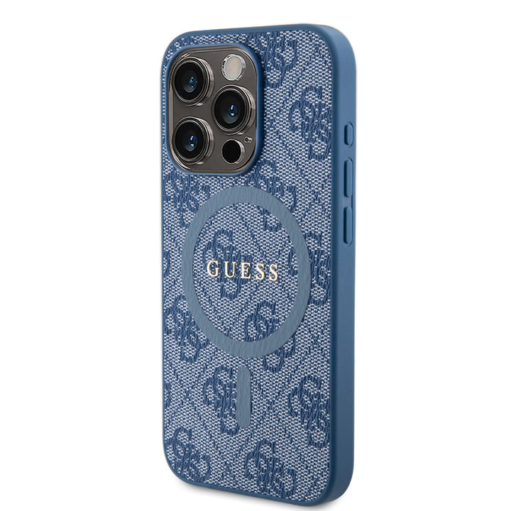 Guess iPhone 15 Pro Backcover hoesje - MagSafe - 4G Classic Logo - Blauw-Hoesjes-Ilumina Benelux