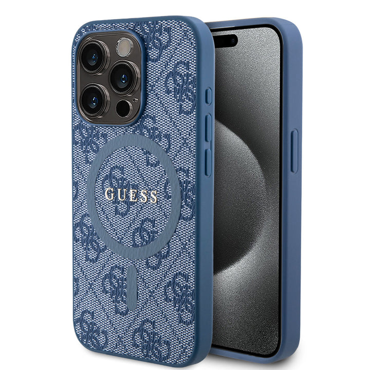 Guess iPhone 15 Pro Backcover hoesje - MagSafe - 4G Classic Logo - Blauw-Hoesjes-Ilumina Benelux