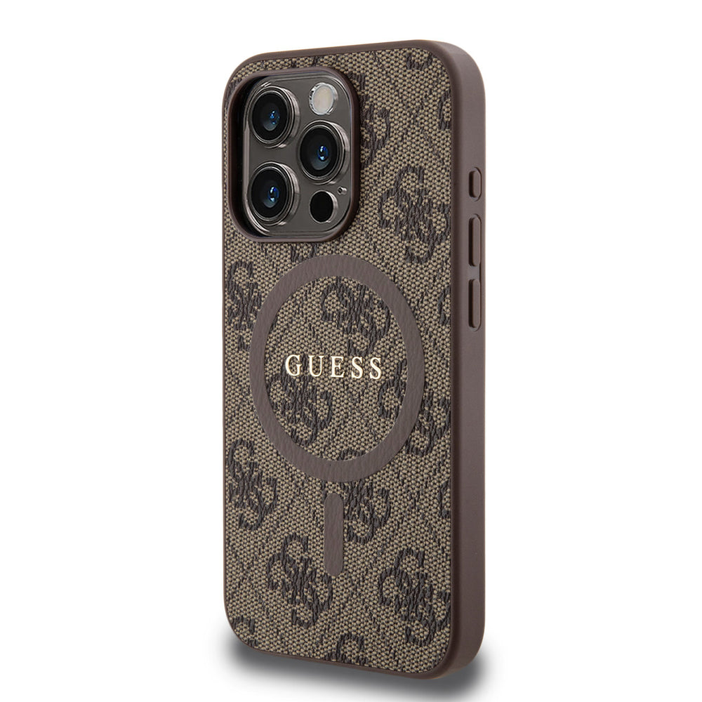 Guess iPhone 15 Pro Backcover hoesje - MagSafe - 4G Classic Logo - Bruin-Hoesjes-Ilumina Benelux