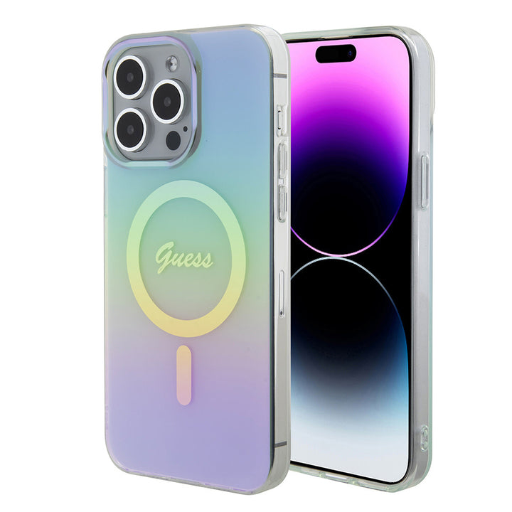 Guess iPhone 15 Pro Backcover hoesje Magsafe iridescent - Turquoise-Hoesjes-Ilumina Benelux