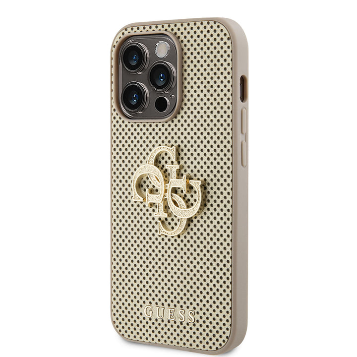 Guess iPhone 15 Pro Backcover hoesje Perforated 4G - glitter - Goud-Hoesjes-Ilumina Benelux