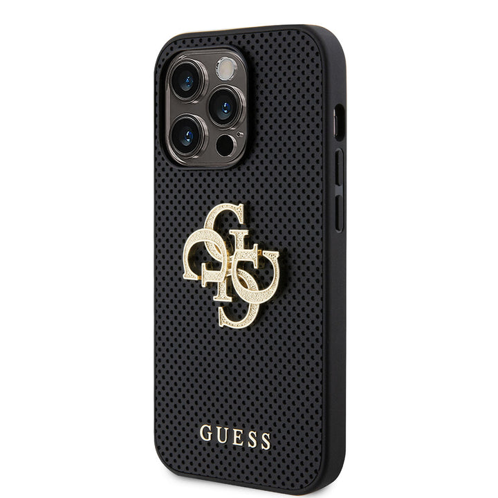 Guess iPhone 15 Pro Backcover hoesje Perforated 4G - glitter - Zwart-Hoesjes-Ilumina Benelux