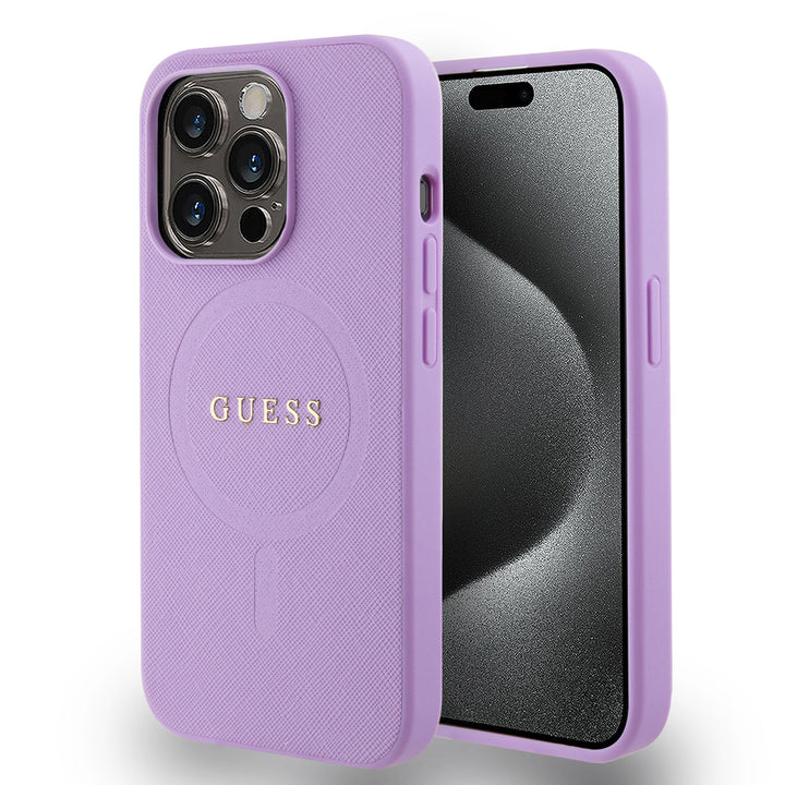 Guess iPhone 15 Pro Hardcase Backcover Saffiano - Paars-Hoesjes-Ilumina Benelux