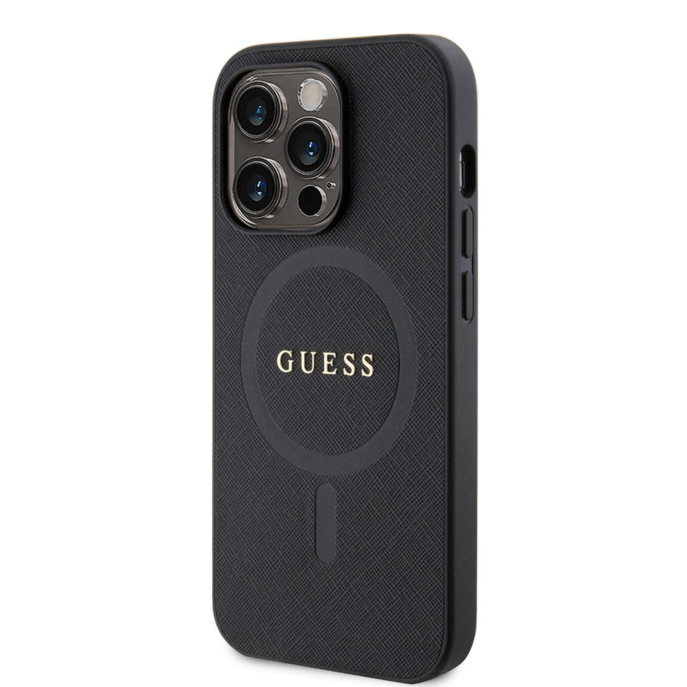 Guess iPhone 15 Pro Hardcase Backcover Saffiano - Zwart-Hoesjes-Ilumina Benelux