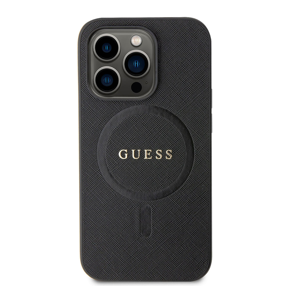 Guess iPhone 15 Pro Hardcase Backcover Saffiano - Zwart-Hoesjes-Ilumina Benelux
