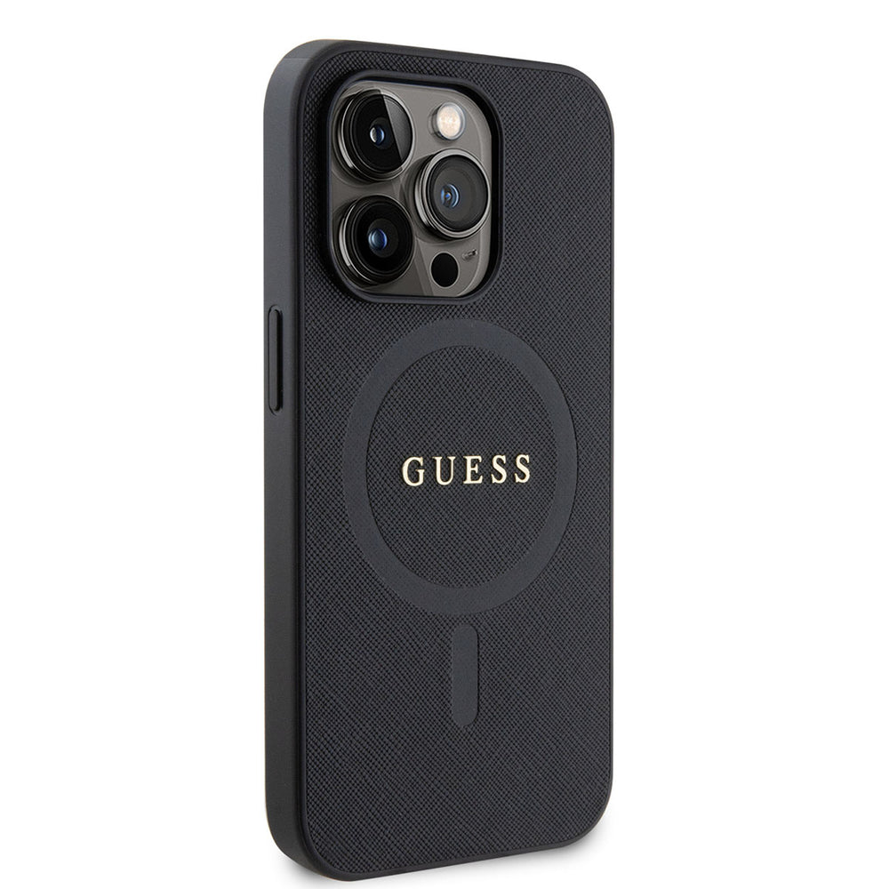 Guess iPhone 15 Pro Hardcase Backcover Saffiano - Zwart-Hoesjes-Ilumina Benelux