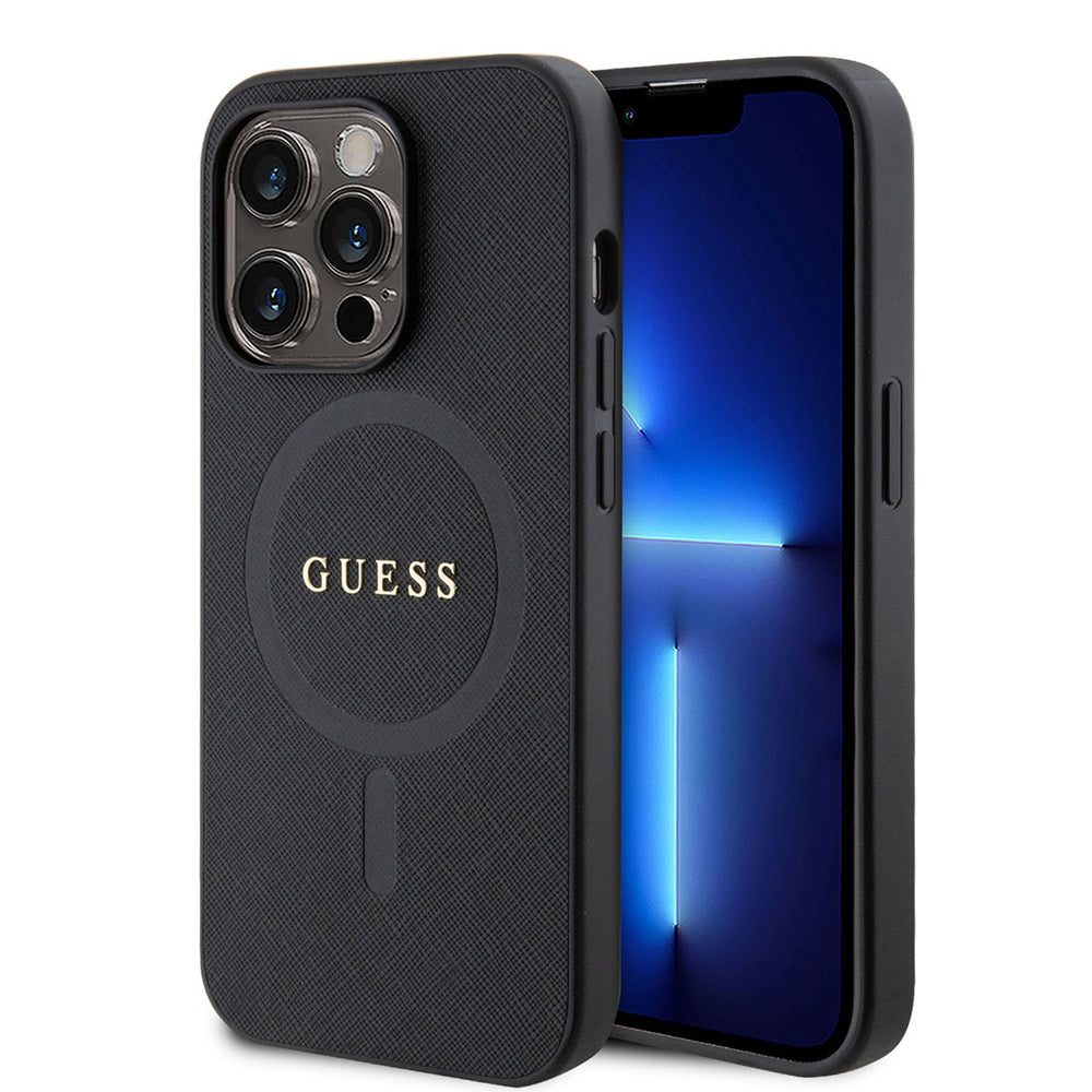 Guess iPhone 15 Pro Hardcase Backcover Saffiano - Zwart-Hoesjes-Ilumina Benelux