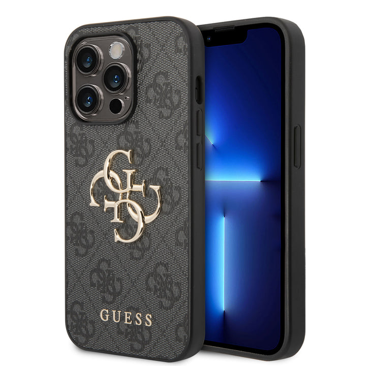 Guess iPhone 15 Pro Hardcase hoesje - 4G - Big Metal Logo - Grijs-Hoesjes-Ilumina Benelux