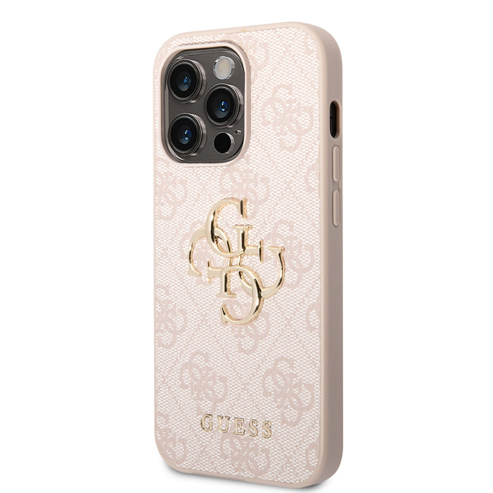 Guess iPhone 15 Pro Hardcase hoesje - 4G - Big Metal Logo - Roze-Hoesjes-Ilumina Benelux