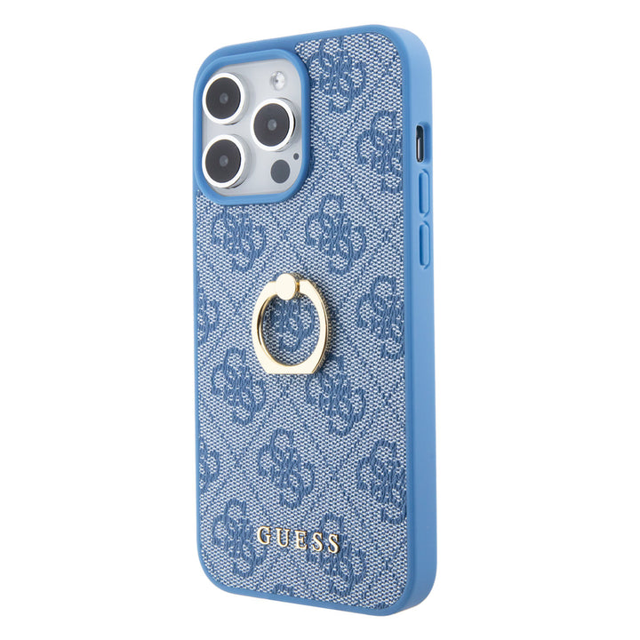 Guess iPhone 15 Pro Hardcase hoesje - 4G - Met Ringhouder - Blauw-Hoesjes-Ilumina Benelux
