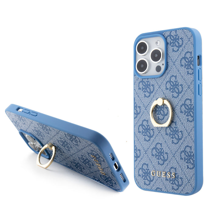 Guess iPhone 15 Pro Hardcase hoesje - 4G - Met Ringhouder - Blauw-Hoesjes-Ilumina Benelux