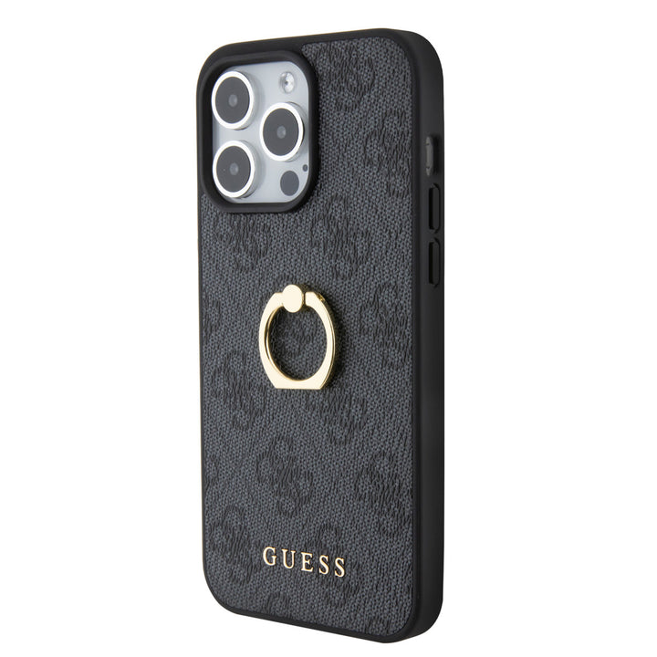 Guess iPhone 15 Pro Hardcase hoesje - 4G - Met Ringhouder - Grijs-Hoesjes-Ilumina Benelux