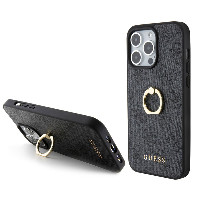 Guess iPhone 15 Pro Hardcase hoesje - 4G - Met Ringhouder - Grijs-Hoesjes-Ilumina Benelux