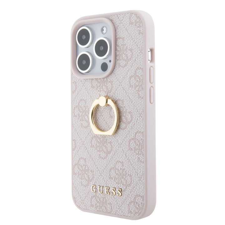 Guess iPhone 15 Pro Hardcase hoesje - 4G - Met Ringhouder - Roze-Hoesjes-Ilumina Benelux