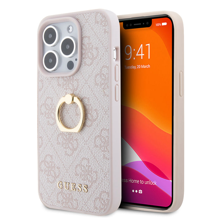 Guess iPhone 15 Pro Hardcase hoesje - 4G - Met Ringhouder - Roze-Hoesjes-Ilumina Benelux