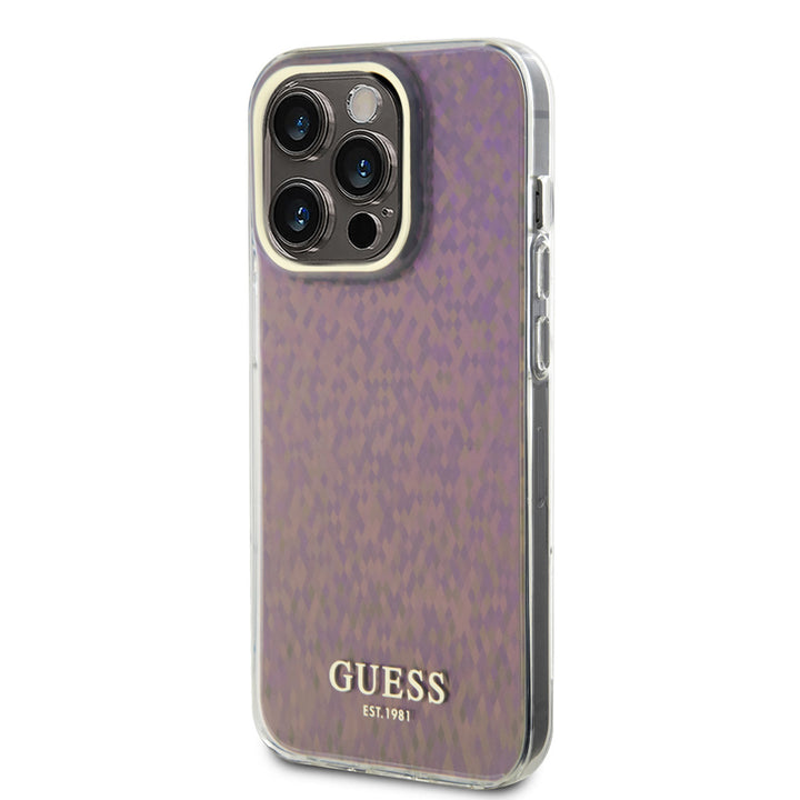 Guess iPhone 15 Pro Hardcase hoesje - Faceted Mirror - Disco Roze-Hoesjes-Ilumina Benelux