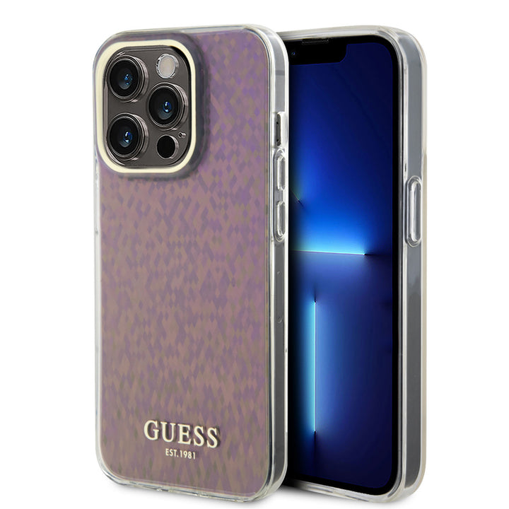 Guess iPhone 15 Pro Hardcase hoesje - Faceted Mirror - Disco Roze-Hoesjes-Ilumina Benelux