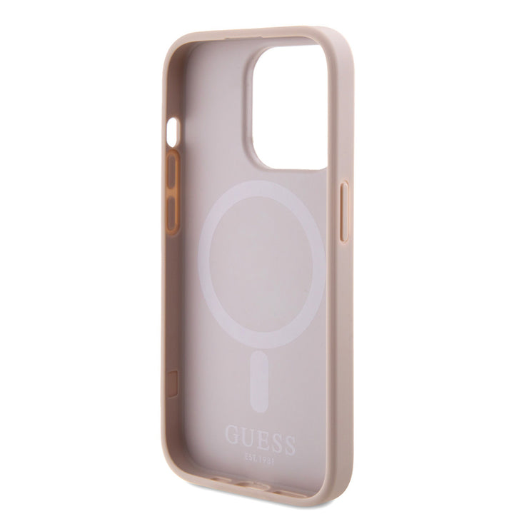 Guess iPhone 15 Pro Hardcase hoesje - Magsafe Compatible - Saffiano - Roze-Hoesjes-Ilumina Benelux