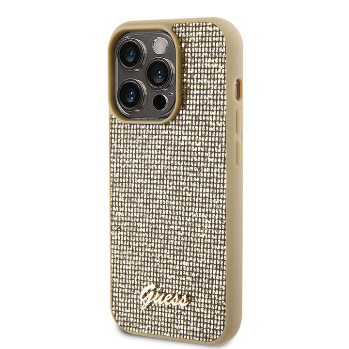 Guess iPhone 15 Pro Hardcase hoesje - Metal Script - Disco Goud-Hoesjes-Ilumina Benelux